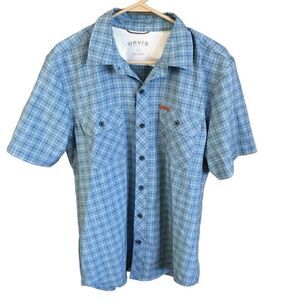 Orvis blue plaid men’s button down short sleeve shirt size Medium fishing